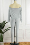Grey Casual Solid Patchwork Oblique Collar Long Sleeve Two Pieces