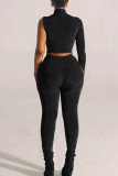 Brown Sexy Solid Patchwork Half A Turtleneck Long Sleeve Two Pieces