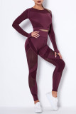 Brown Casual Sportswear Solid Patchwork O Neck Long Sleeve Two Pieces