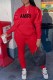 Red Sportswear Print Letter Hooded Collar Long Sleeve Two Pieces