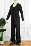 Coffee Casual Solid Patchwork Buckle Cardigan Collar Long Sleeve Three Pieces