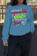 Blue Vintage Santa Hats Printed Letter O Neck Tops