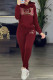 Red Casual Print Letter Hooded Collar Long Sleeve Two Pieces