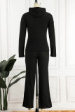 Black Casual Solid Patchwork Hooded Collar Long Sleeve Two Pieces