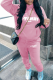 Pink Street Print Patchwork Hooded Collar Plus Size Two Pieces