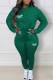 Green Casual Print Letter Turndown Collar Long Sleeve Two Pieces