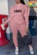 Pink Sportswear Print Letter Hooded Collar Long Sleeve Two Pieces