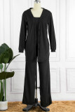 Coffee Casual Solid Patchwork Buckle Cardigan Collar Long Sleeve Three Pieces