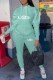 Baby Blue Casual Print Letter Hooded Collar Long Sleeve Two Pieces