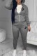 Grey Casual Print Letter Hooded Collar Long Sleeve Two Pieces
