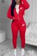 Red Casual Print Letter Hooded Collar Long Sleeve Two Pieces