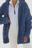 Deep Blue Casual Solid Patchwork Cardigan Collar Outerwear