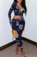 Black Casual Print Patchwork V Neck Long Sleeve Two Pieces