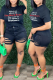 Black Casual Print Letter O Neck T-Shirts