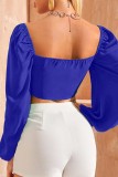 Blue Sexy Solid Backless V Neck Tops