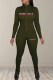 Army Green Sportswear Print Letter Zipper Collar Jumpsuits