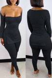 Purple Sexy Solid Patchwork Slit Square Collar Long Sleeve Two Pieces