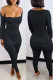 Black Sexy Solid Patchwork Slit Square Collar Long Sleeve Two Pieces