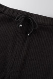 Black Casual Solid Patchwork Hooded Collar Long Sleeve Two Pieces