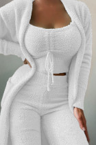 White Casual Solid Patchwork Cardigan Collar Long Sleeve Three Pieces