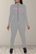 White Sportswear Print Letter Zipper Collar Jumpsuits