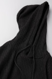 Black Casual Solid Patchwork Hooded Collar Long Sleeve Two Pieces