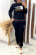 Black Casual Letter Embroidered O Neck Long Sleeve Two Pieces
