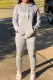 Grey Casual Print Letter Hooded Collar Long Sleeve Two Pieces
