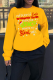 Yellow Vintage Santa Hats Printed Letter O Neck Tops