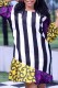 Purple Casual Striped Print Patchwork O Neck Long Sleeve Dresses