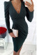 Green Casual Solid Patchwork Fold Asymmetrical V Neck One Step Skirt Dresses