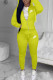 Yellow Casual Print Letter Hooded Collar Long Sleeve Two Pieces