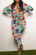 Red Green Casual Print Patchwork Buttons V Neck Skinny Jumpsuits