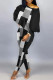 Black White Sexy Casual Print Patchwork Contrast O Neck Long Sleeve Two Pieces