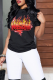 Black Street Print Patchwork O Neck T-Shirts