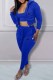 Blue Casual Print Patchwork Hooded Collar Three Pieces