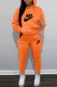 Tangerine Red Casual Print Letter Hooded Collar Long Sleeve Two Pieces