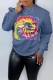 Blue Street Character Patchwork O Neck Tops