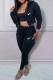 Black Casual Print Patchwork Hooded Collar Three Pieces