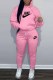 Pink Casual Print Letter Hooded Collar Long Sleeve Two Pieces