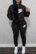 Black Casual Print Letter Hooded Collar Long Sleeve Two Pieces