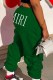 Dark Green Casual Print Letter Mid Waist Pencil Bottoms