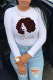 White Vintage Print Patchwork O Neck Tops