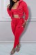 Red Casual Print Patchwork Hooded Collar Three Pieces
