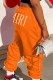 Orange Casual Print Letter Mid Waist Pencil Bottoms