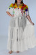 White Casual Print Bandage Patchwork Buckle Turndown Collar Straight Plus Size Dresses