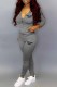 Grey Casual Print Letter Hooded Collar Long Sleeve Two Pieces