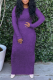 Purple Street Solid Patchwork O Neck Pencil Skirt Dresses