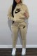 Khaki Casual Print Letter Hooded Collar Long Sleeve Two Pieces