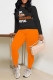 Black Orange Casual Print Patchwork O Neck Long Sleeve Two Pieces